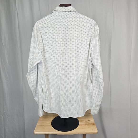 Paperdenim & Cloth Mens XL Slim Fit Stretch Button Shirt White Dot Print - Picture 3 of 3